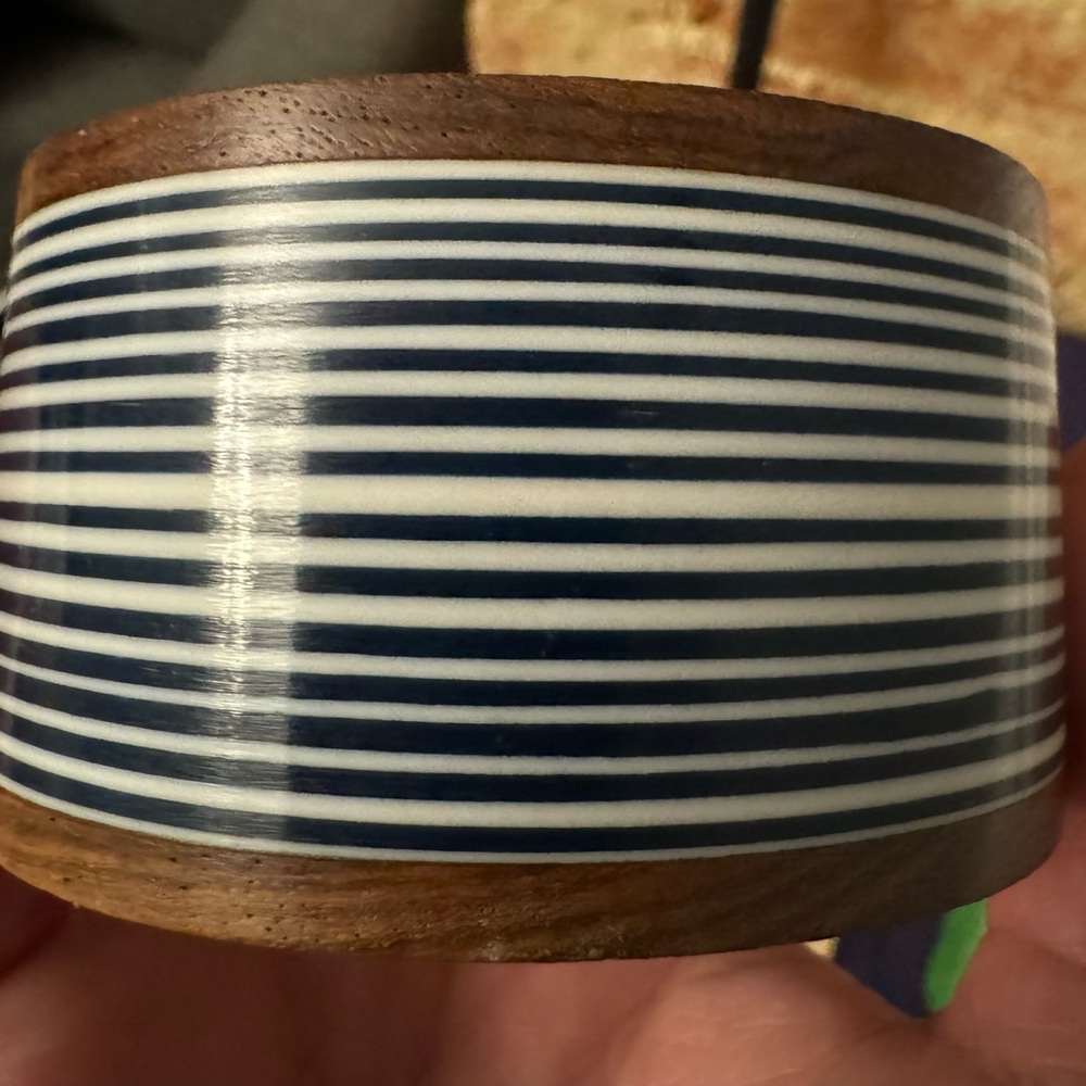 Wood Resin Striped Bangle Bracelet Chunky